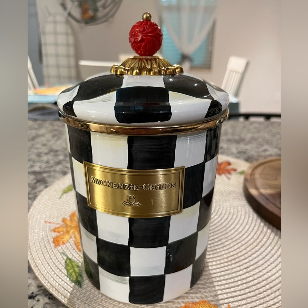 Mackenzie Childs Courtly Check Enamel Canister - Medium -New